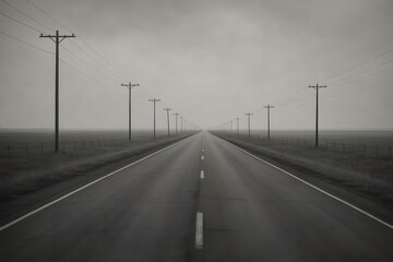 Endless Road Stretching to Horizon Moody Atmospheric Landscape Perspective