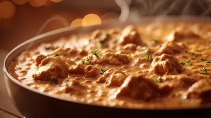 Savoring traditional indian cuisine delicious butter chicken in a white ceramic plate at home authentic indian food experience