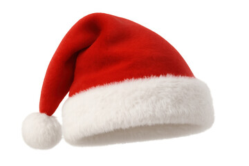 Santa claus red hat featuring fluffy white trim, isolated, ready for festive holiday graphic design needs