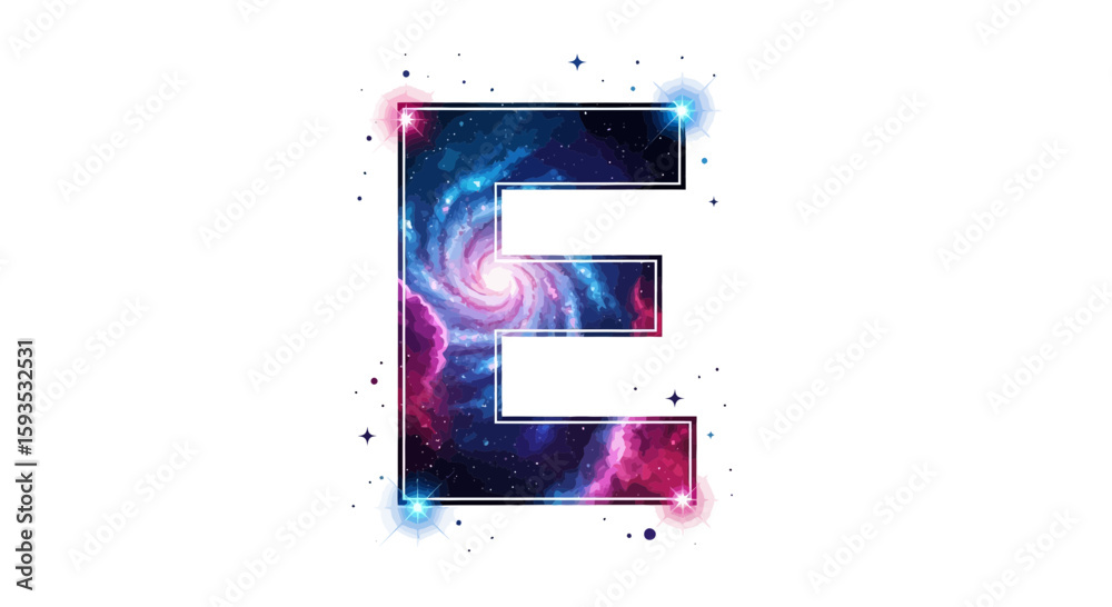 Fototapete vector letter e galaxy space typography design cosmic alphabet initial celestial font type universe 