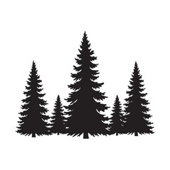Obraz premium Dark evergreen trees silhouette isolated on white background