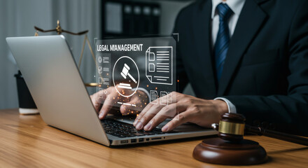A businessperson reviews the virtual online document and paperwork. Company articles of association, Concepts of practices and policies. Legal documentary concept