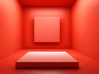 Obraz premium Red Room with Square Platform and Wall Panel