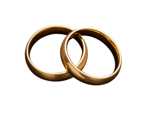 UntitMinimalist Pair of Gold Wedding Bands Lying Flat, Top-Down View with Black Velvet Surface