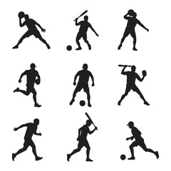 Collection of athletic sports silhouettes isolated on white background