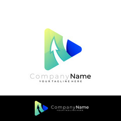 Arrow logo and letter N design combination, blue color