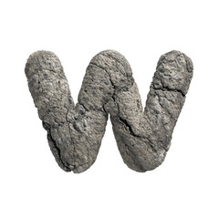 fractured rock letter W - Lower-case 3d porous stone font isolated on white background. This alphabet is perfect for creative illustrations related but not limited to Nature, Environment, Erosion...