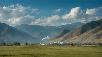 Mountain valley industrial landscape