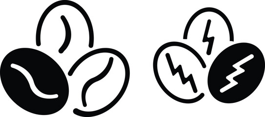 Art & IllustraCoffee bean icon set.Coffee bean icon. Coffee seed sign set. Caffeine vector symbol isolated on white background.Flat icon set of coffee bean varieties. Coffee Manufacture, Cafes andtion