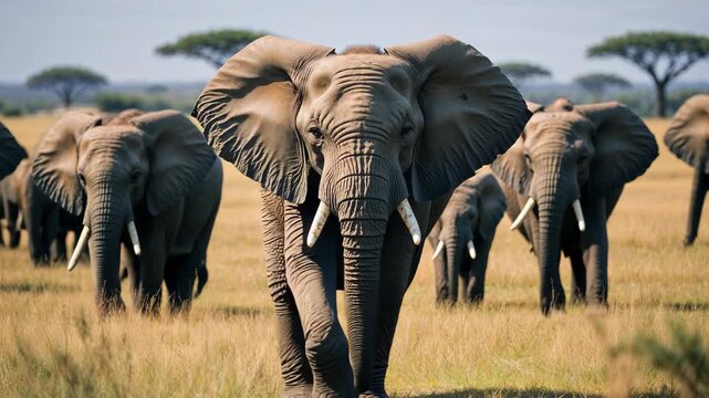 Majestic Elephant Herd in African Grasslands: A Wildlife Documentary