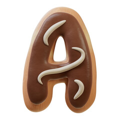 3D Font.Chocolate Biscuit Donut Font Concept. Isometric Alphabet. Numbers And Letters. 3d rendering isolated on white background