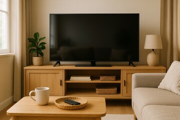 Modern Living Room with Television and Cozy Furniture Elements