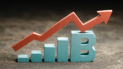 Three-dimensional model of a graph depicting trends and data for financial market analysis and interpretation