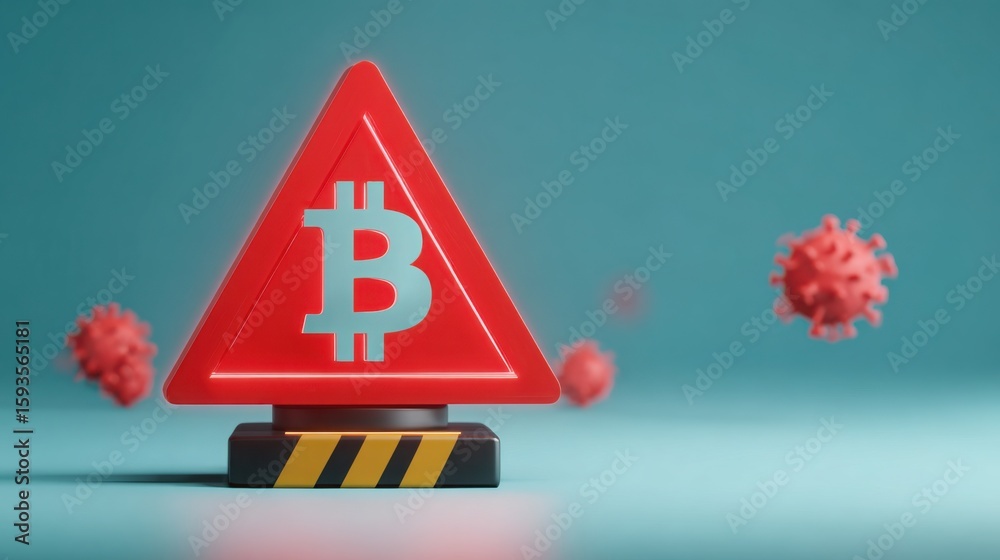 Poster red triangle shaped object featuring bitcoin representing high volatility warning in cryptocurrency 