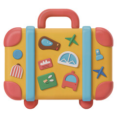Colorful Suitcase with Travel Icons Representing Adventure and Vacation