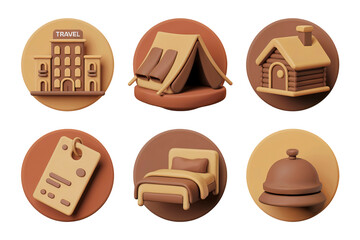 Colorful Icon Bundle Set Representing Travel Staycation, Destinations and Accommodation Themes