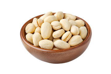 Wooden bowl filled with peeled peanuts organic snack food nutritious crunchy legume perfect for vegan healthy protein diet isolated on transparent background