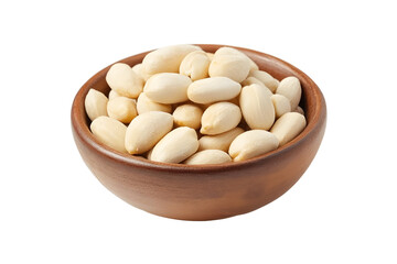 Bowl filled with blanched peanuts healthy snack protein food nutty texture in wooden container simple organic edible item isolated on transparent background