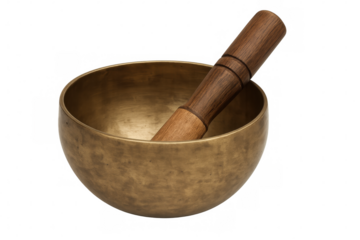 Tibetan singing bowl resting on a transparent background, creating a serene and meditative atmosphere