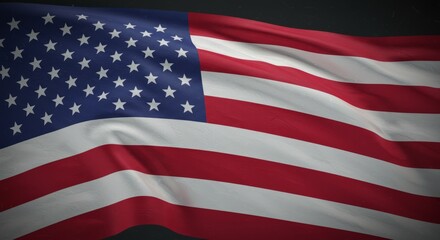 Waving American Flag with Red Stripes and White Stars on Blue Field