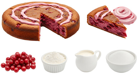 Obraz premium Delicious Cranberry Cake with Creamy Frosting and Ingredients