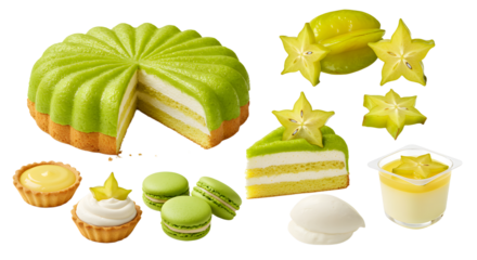 Delicious Green Desserts: Cake, Macarons, and Starfruit Treats