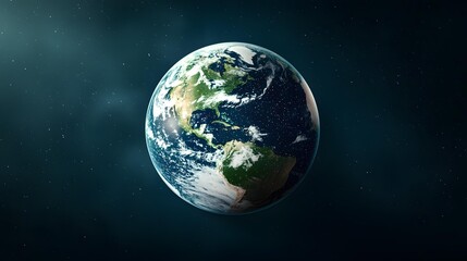 Fototapeta premium A detailed image of planet Earth, centered in the frame, showing North and South America, set against a dark, starry backdrop.