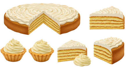 Delicious Layered Cake and Cupcakes with Cream Frosting