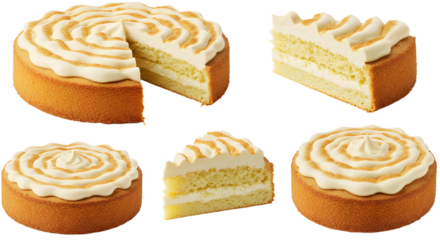 Deliciously Decorated Vanilla Cream Cake Slices and Whole Cake Display