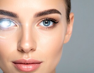 Fototapeta premium Close-up of a woman's face with one eye digitally altered