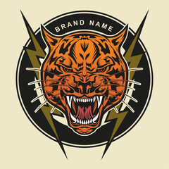 Tiger head Angry. Lightning. Esport logo