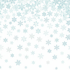 Blue snowflakes falling on white winter cold