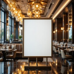 A square signboard on a sleek stand sits front and center