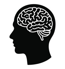 Human Head Silhouette with Brain Illustration for Medical, Psychology, and Science Related Concepts
