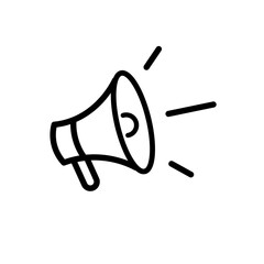 vector illustration of a megaphone. Megaphone with sound, linear icon. Advertising and distribution. Line with editable stroke. Warning illustration. Announcement illustration. Megaphone icon.