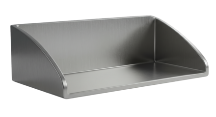 Sleek, metallic wall-mounted shelf;  modern, minimalist design.