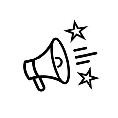 vector illustration of a megaphone. Megaphone with sound, linear icon. Advertising and distribution. Line with editable stroke. Warning illustration. Announcement illustration. Megaphone icon.