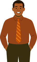 Fototapeta premium Animated Man in Brown Shirt and Tie