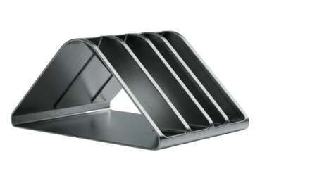 A modern metal desk organizer with angled dividers, isolated on white background.
