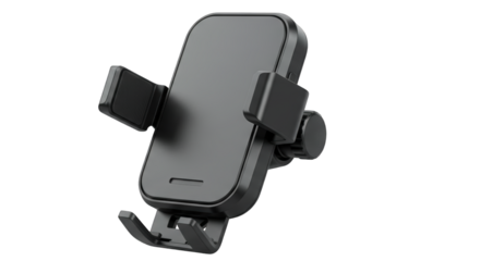 Black smartphone car mount, designed for secure and convenient use.