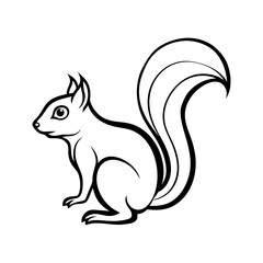Vector art of a squirrel with a fluffy tail standing isolated on white background