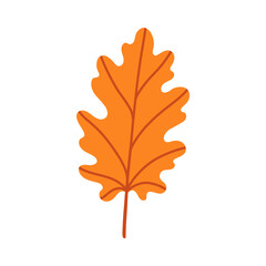 Orange oak leaf isolated on white background. Simple autumn fall leaf for pattern, banner, sticker. Hello autumn card. Flat vector illustration.