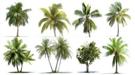 Obraz premium Tropical Trees Collection Isolated on White Background for Architectural Visualization and Landscape Design