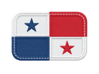 Panama flag emblem rendered with embroidery and featuring bold colors on a transparent background.