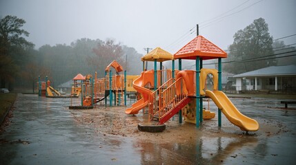 Rainy Playground in Autumn