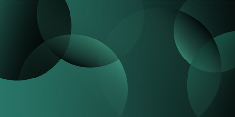 Dark green background with overlapping circular shapes. The background is smooth and gradient, featuring green and black tones. Minimal abstract circles vector.