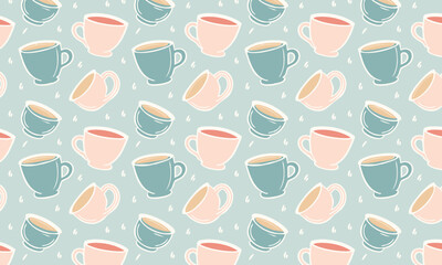 Cute Doodle Coffee and Tea Cup Seamless Pattern