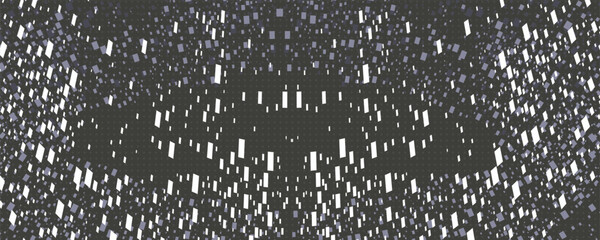 Silver falling glitter, shiny confetti with glowing sparkles, shimmer spray effect, festive holiday particles isolated on a dark background. Vector illustration. eps10