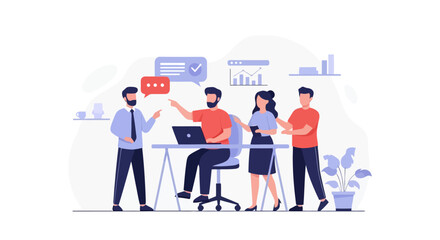Collaborative Business Team Meeting - Flat Vector Illustration