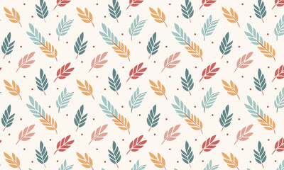 Minimalist Hand Drawn Leaf Seamless Pattern in Pastel Colors